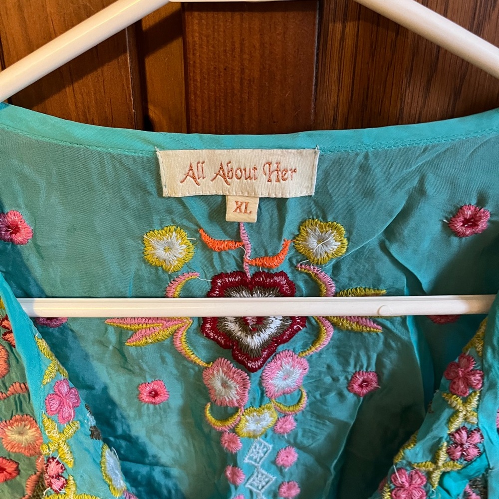 All About Her Embroidered Teal Top